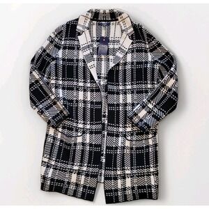 Chaps NEW Plaid Houndstooth Print Duster Overcoat Sweater Size Medium Msrp $110